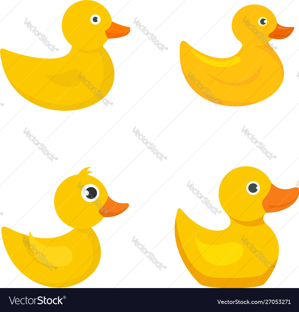 Yellow duck icons set flat style Royalty Free Vector Image