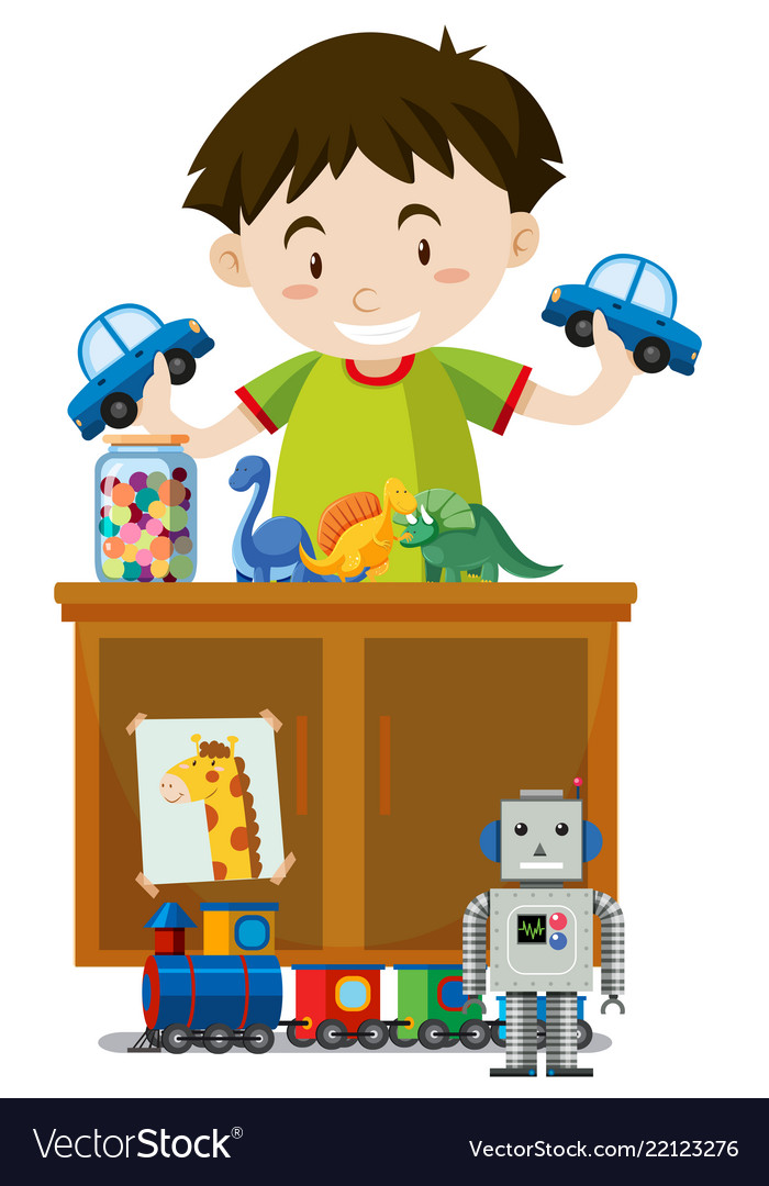 Boy playing store with toys