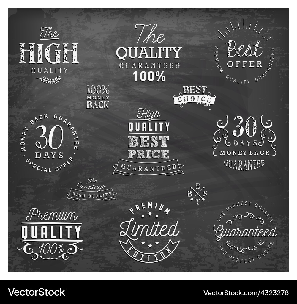 Premium quality badges and labels on chalkboard Vector Image