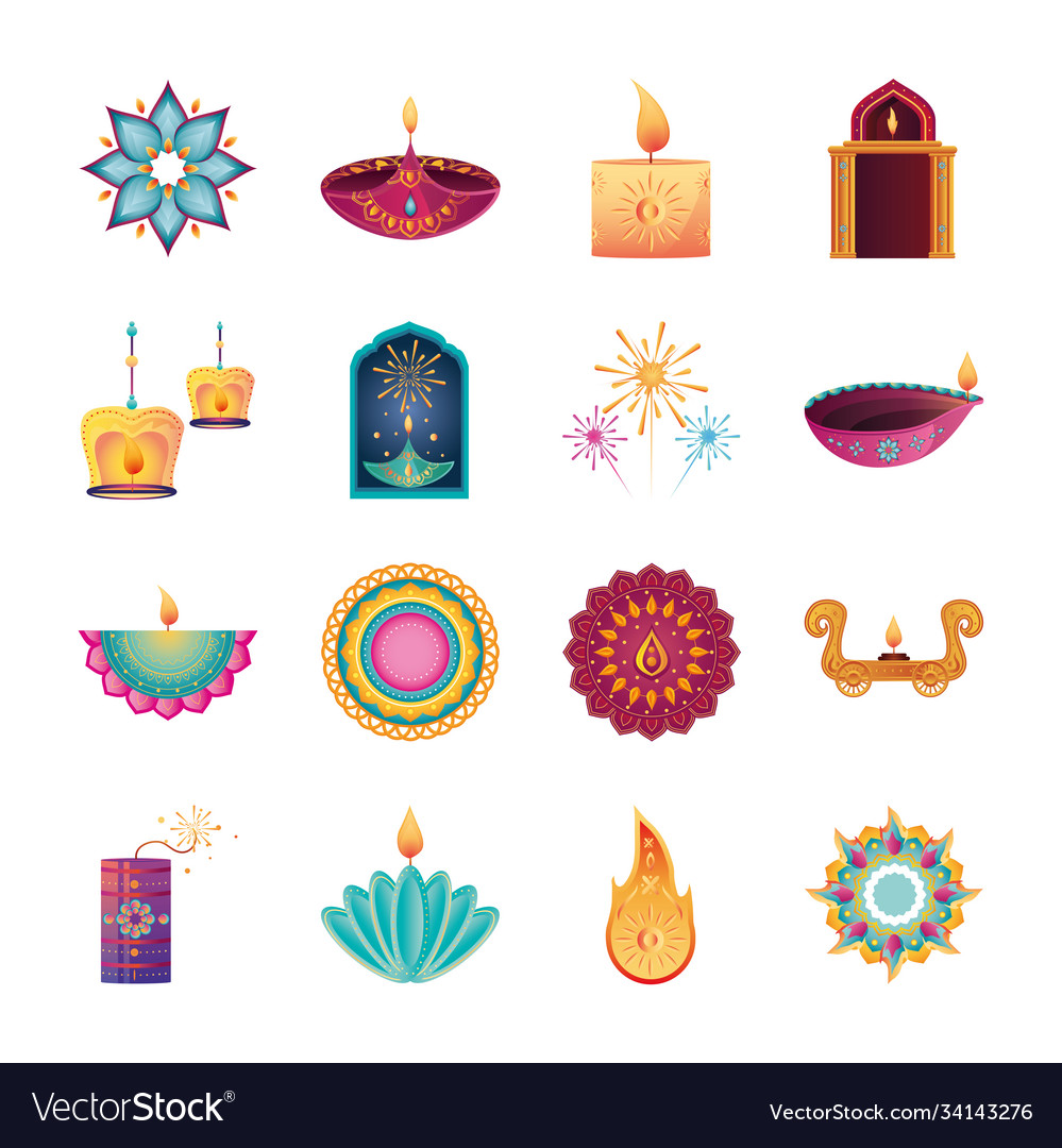 Set icons for india festival lights over Vector Image