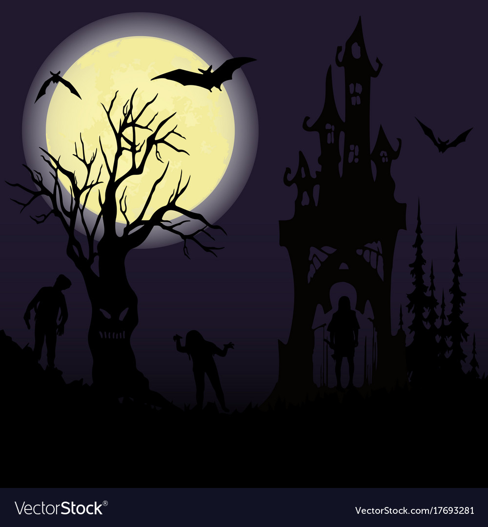 Halloween party castle creepy tree and a full Vector Image