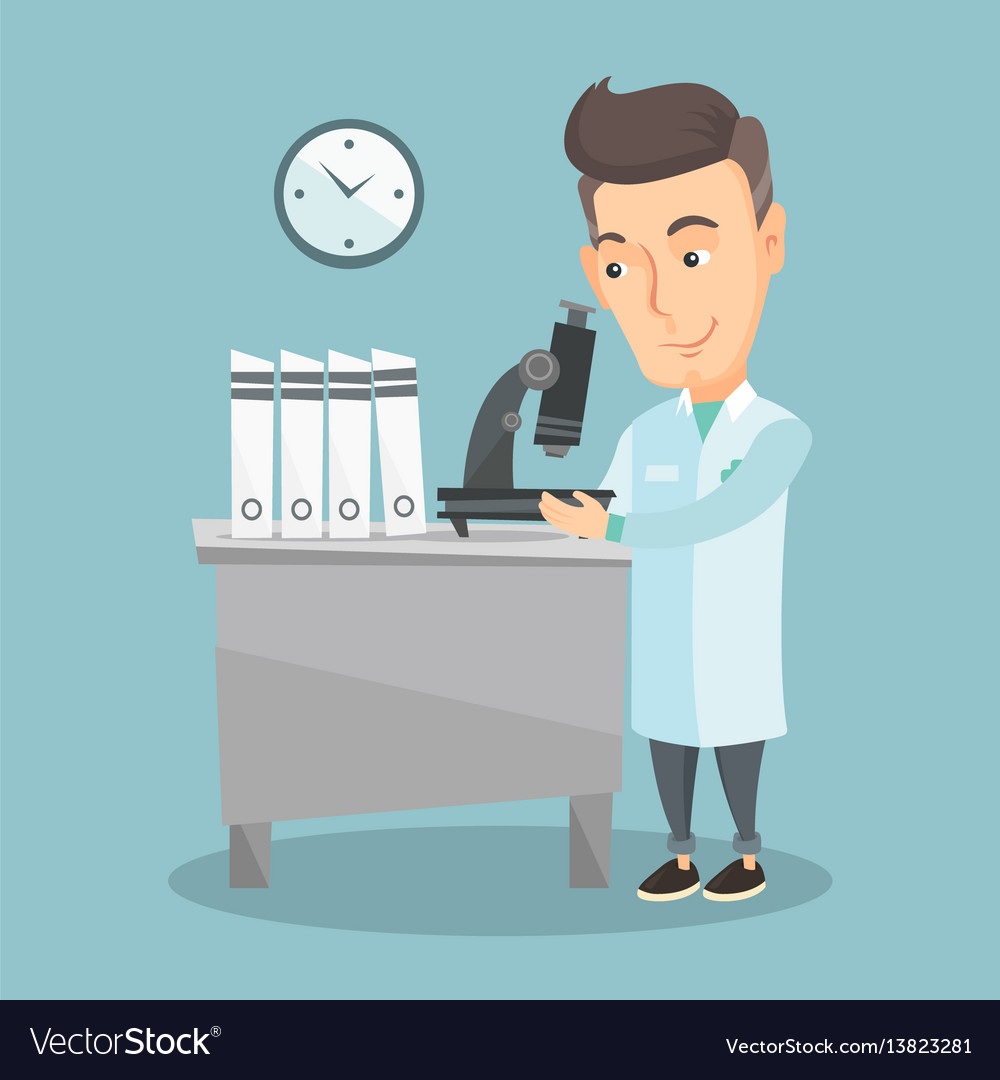 Laboratory assistant with microscope Royalty Free Vector