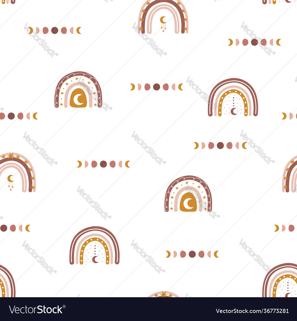 Seamless pattern with abstract rainbow and moon vector image Seamless pattern with abstract rainbow and moon