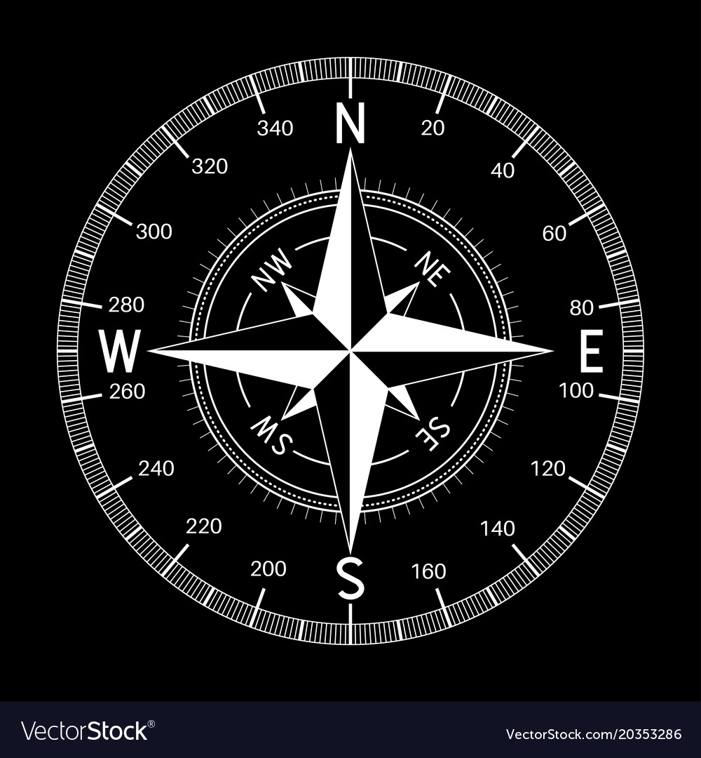 Compass white on black background Royalty Free Vector Image