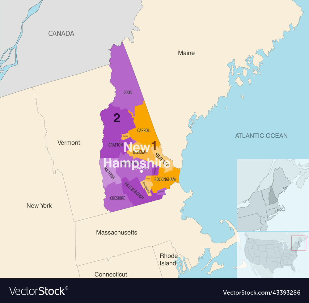 New hampshire state counties colored Royalty Free Vector