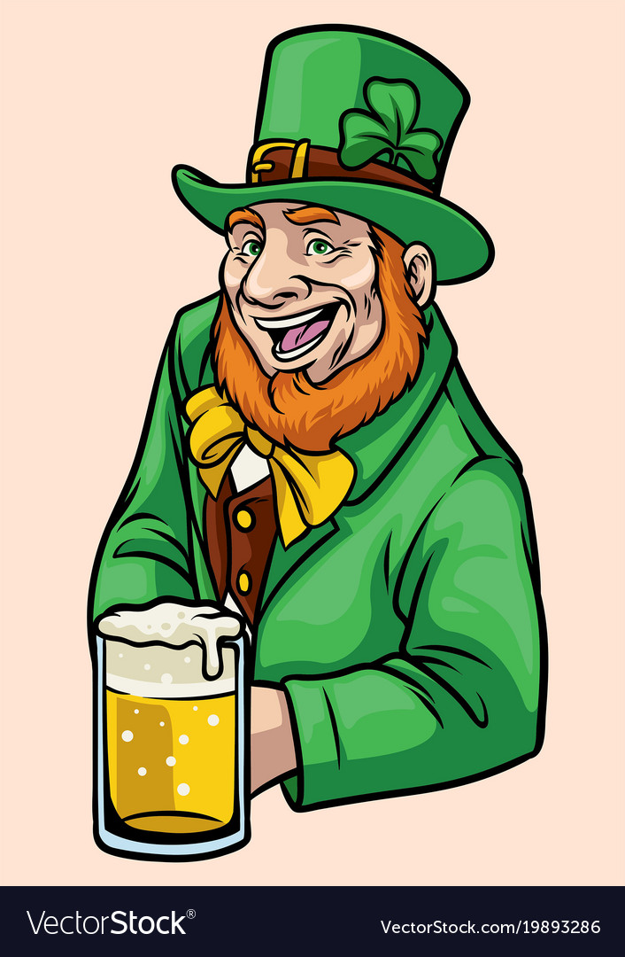 Old leprechaun hold a glass beer Royalty Free Vector Image