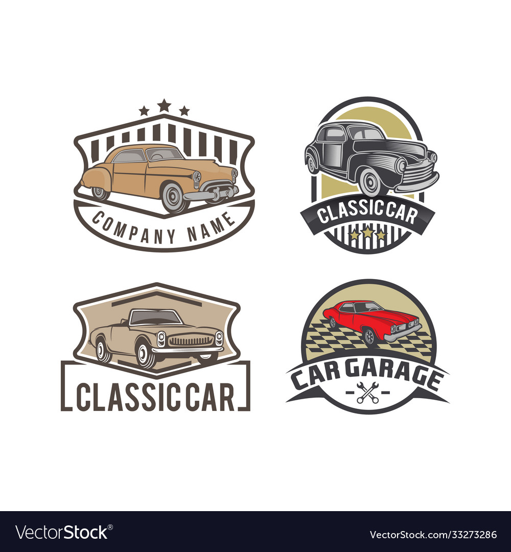 Set classic car logos and emblems