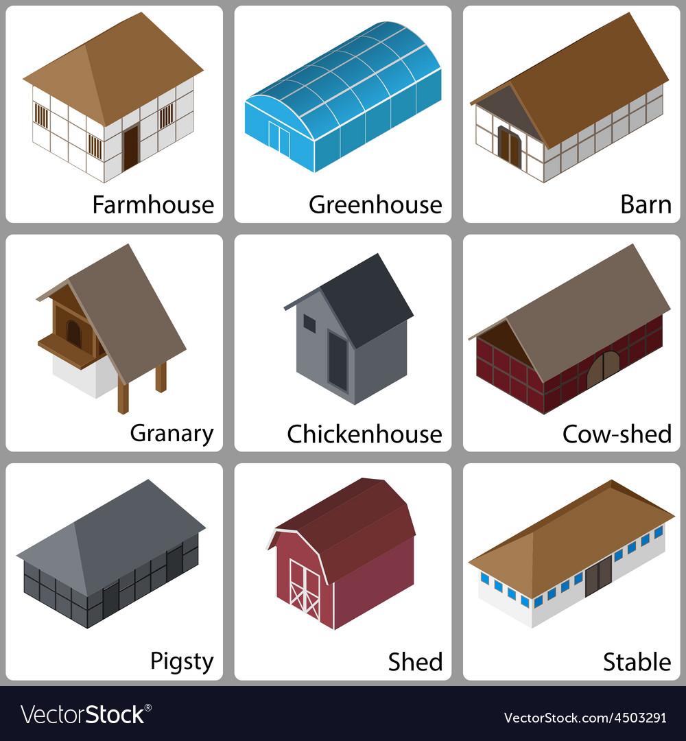 3d farm buildings icons Royalty Free Vector Image