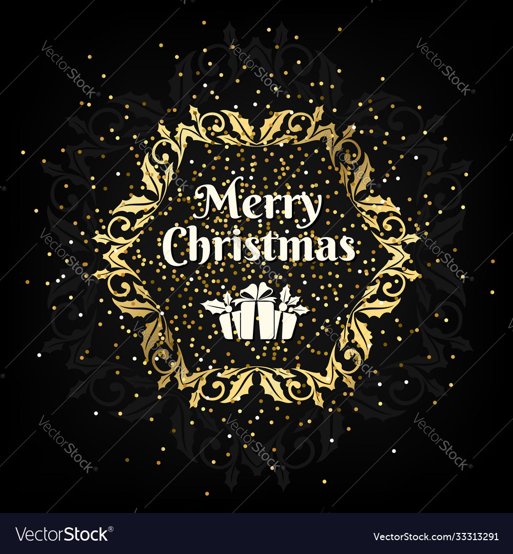 Christmas card with holly decorative frame Vector Image