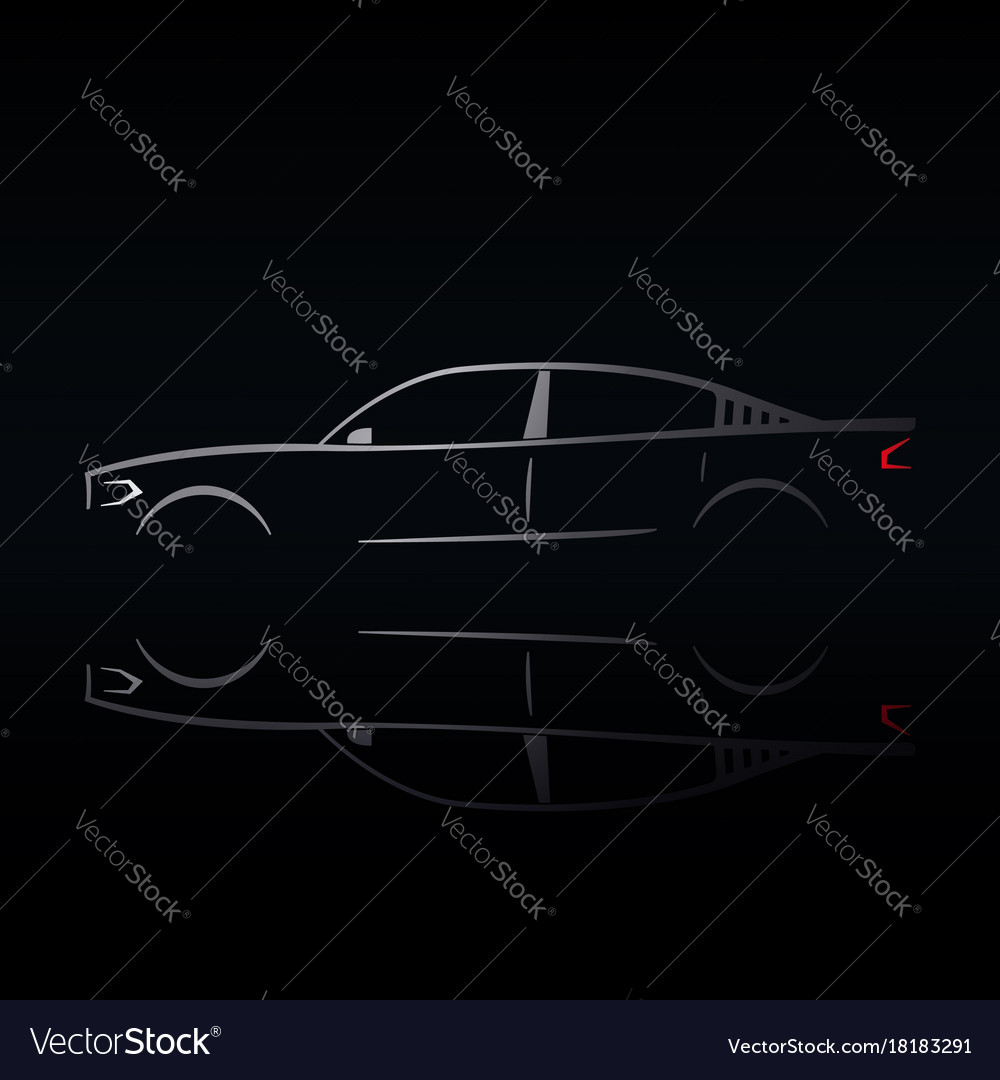 Design of a silver car on black background