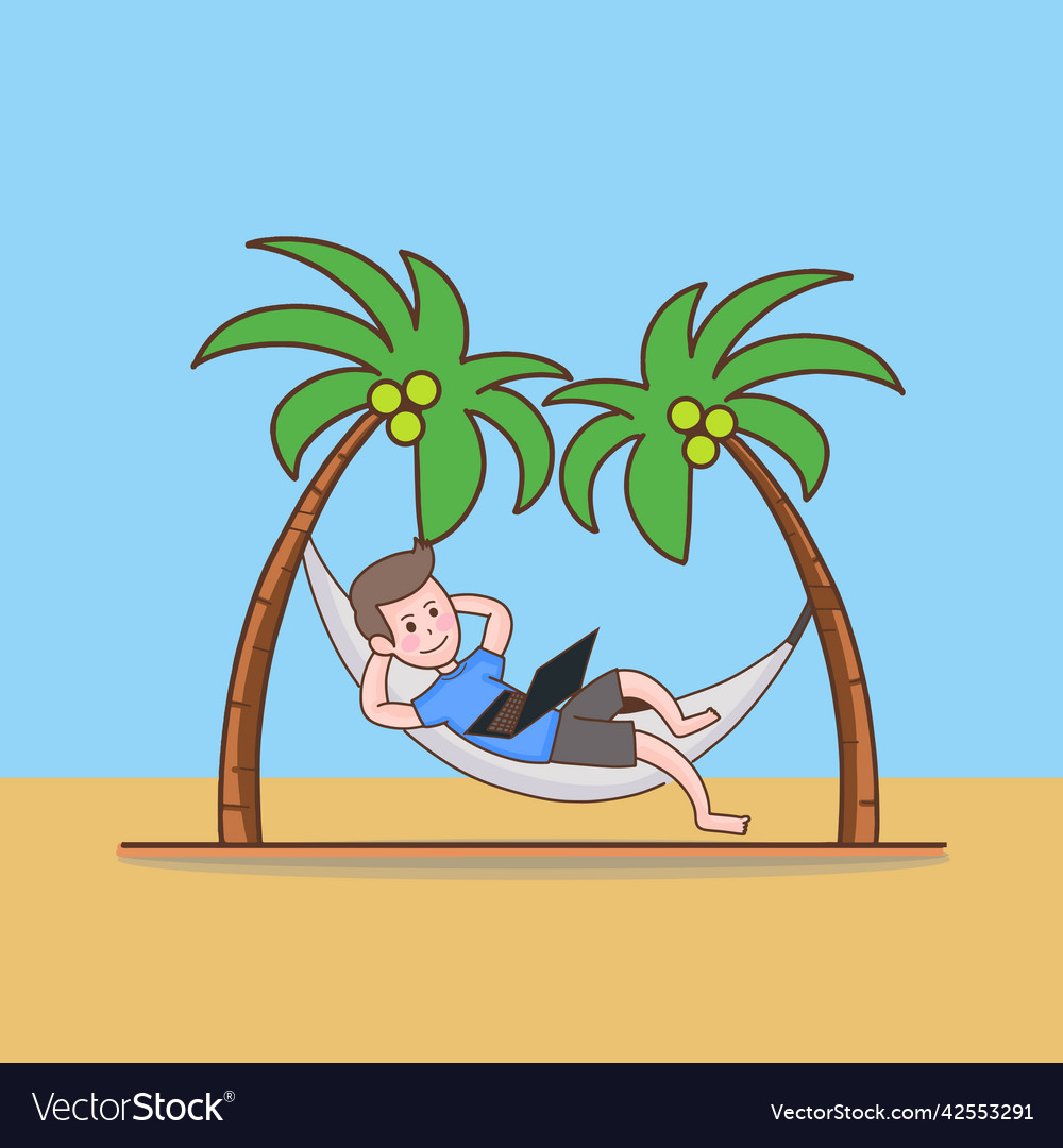 Happy businessman freelance resting and working Vector Image