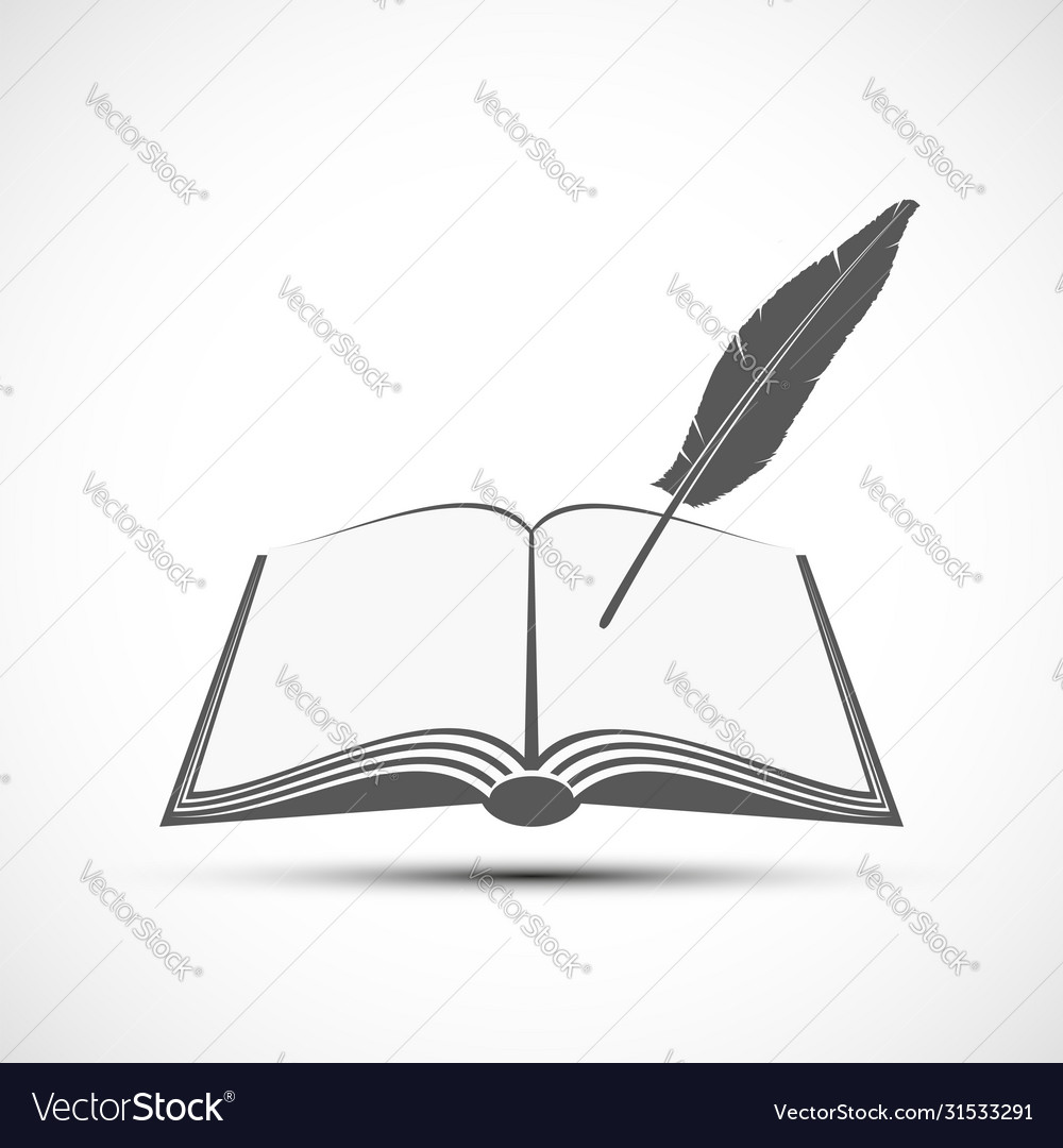 Logo open book with feather bookstore icon Vector Image