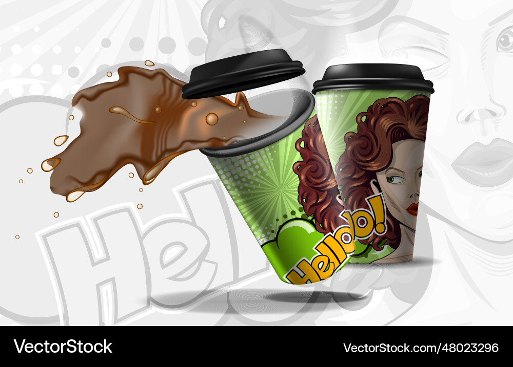 Coffee splash from a paper cup with picture Vector Image