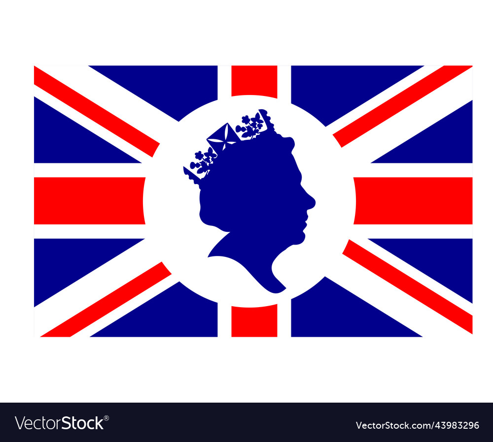 Queen elizabeth face white and blue emblem british