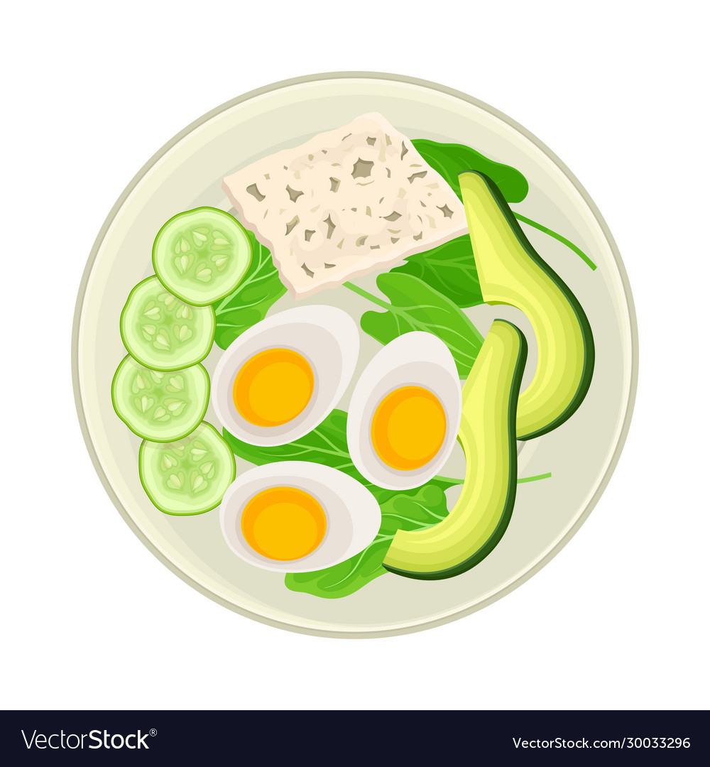 Sliced vegetables and boiled egg served on plate