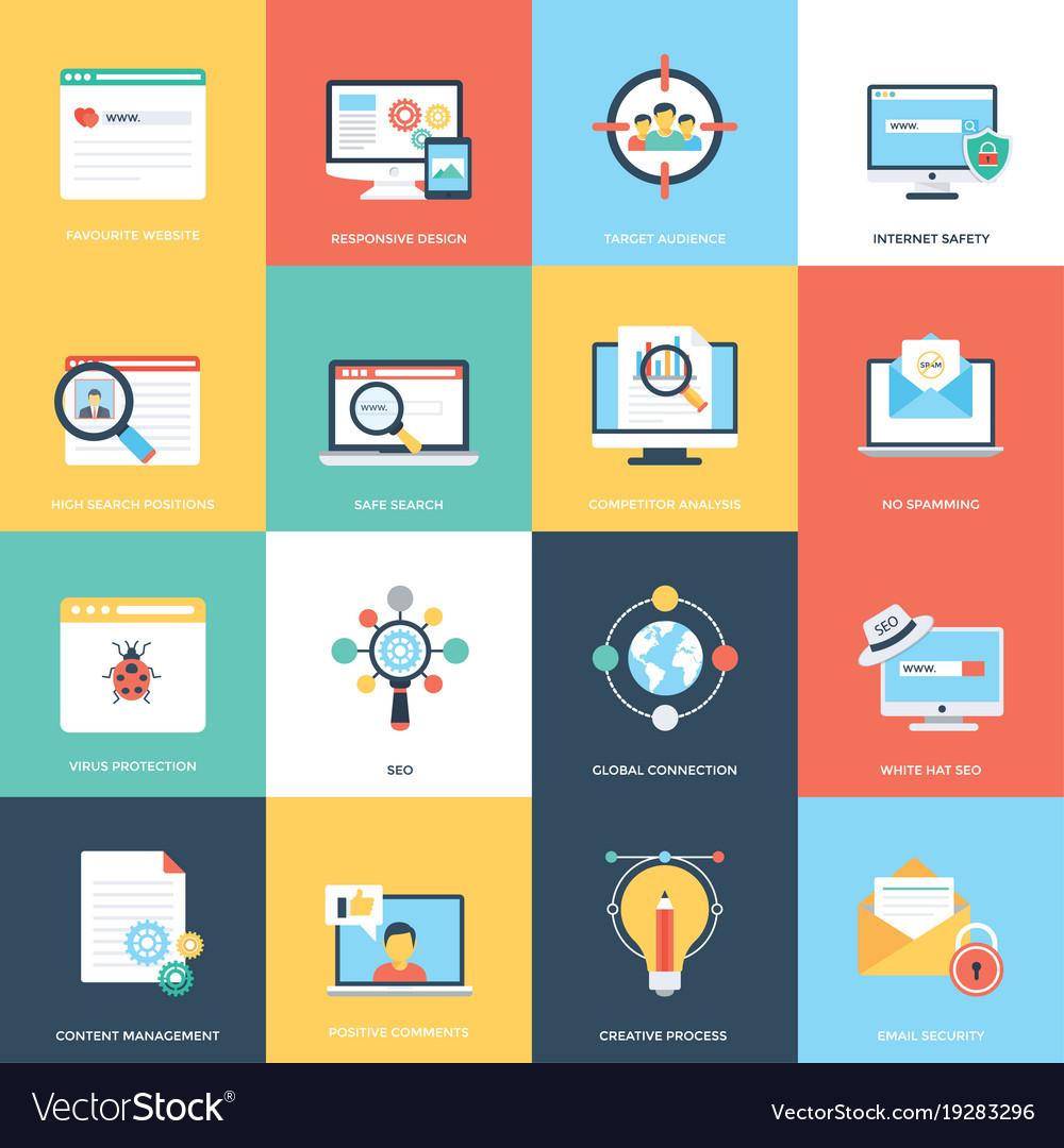 Web And Seo Flat Design Icons Royalty Free Vector Image