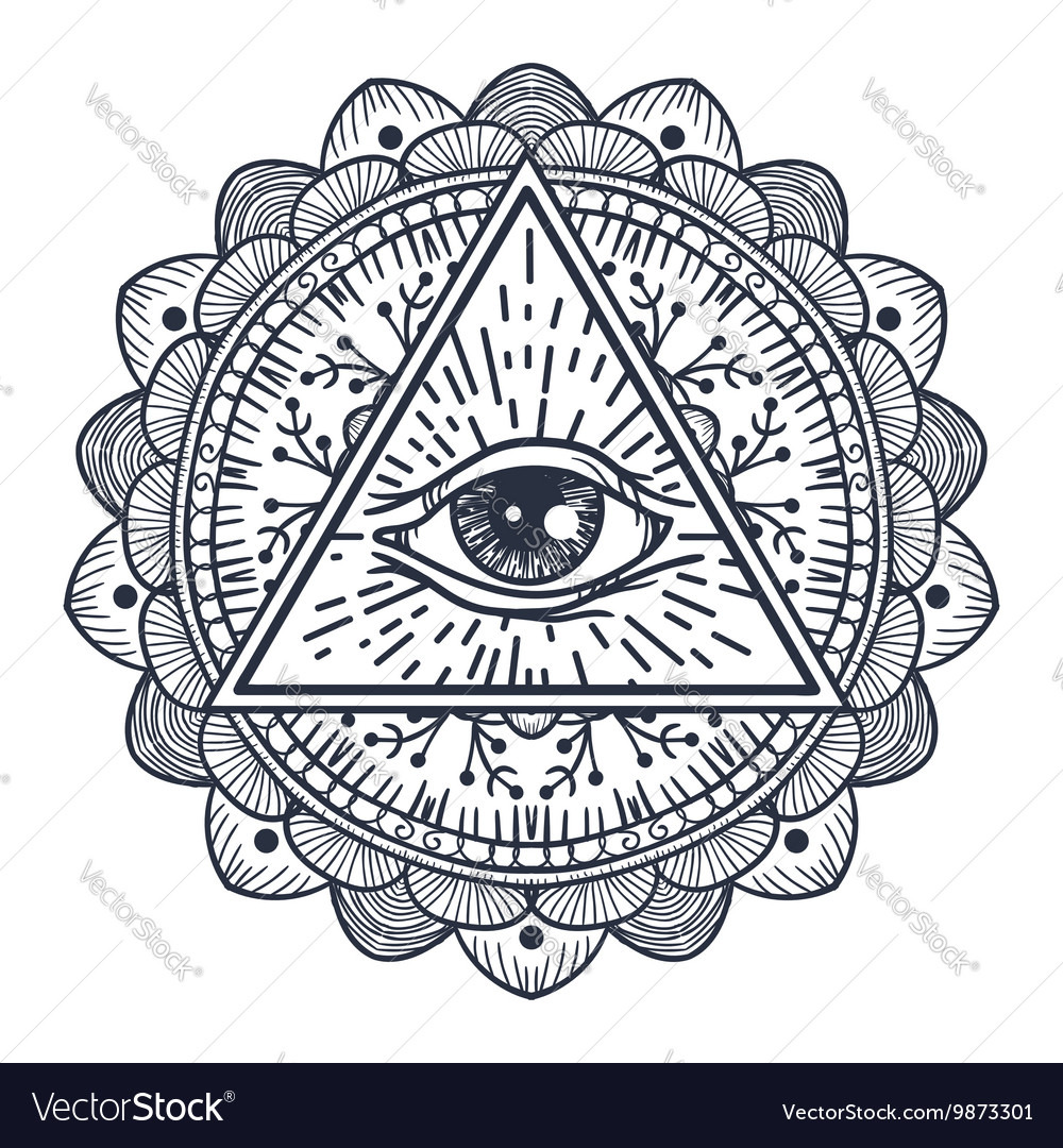 All Seeing Eye In Triangle And Mandal Royalty Free Vector