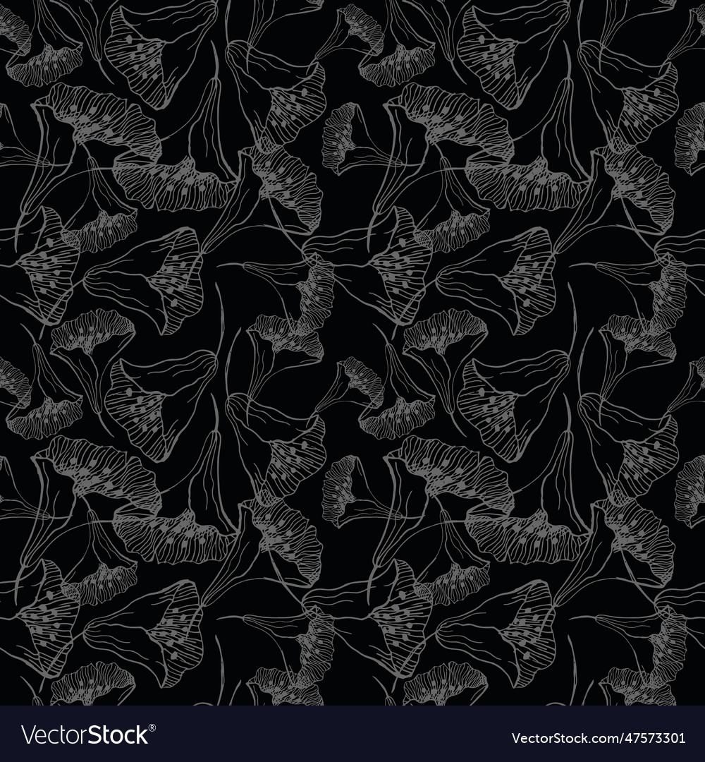 Black seamless pattern with flowers