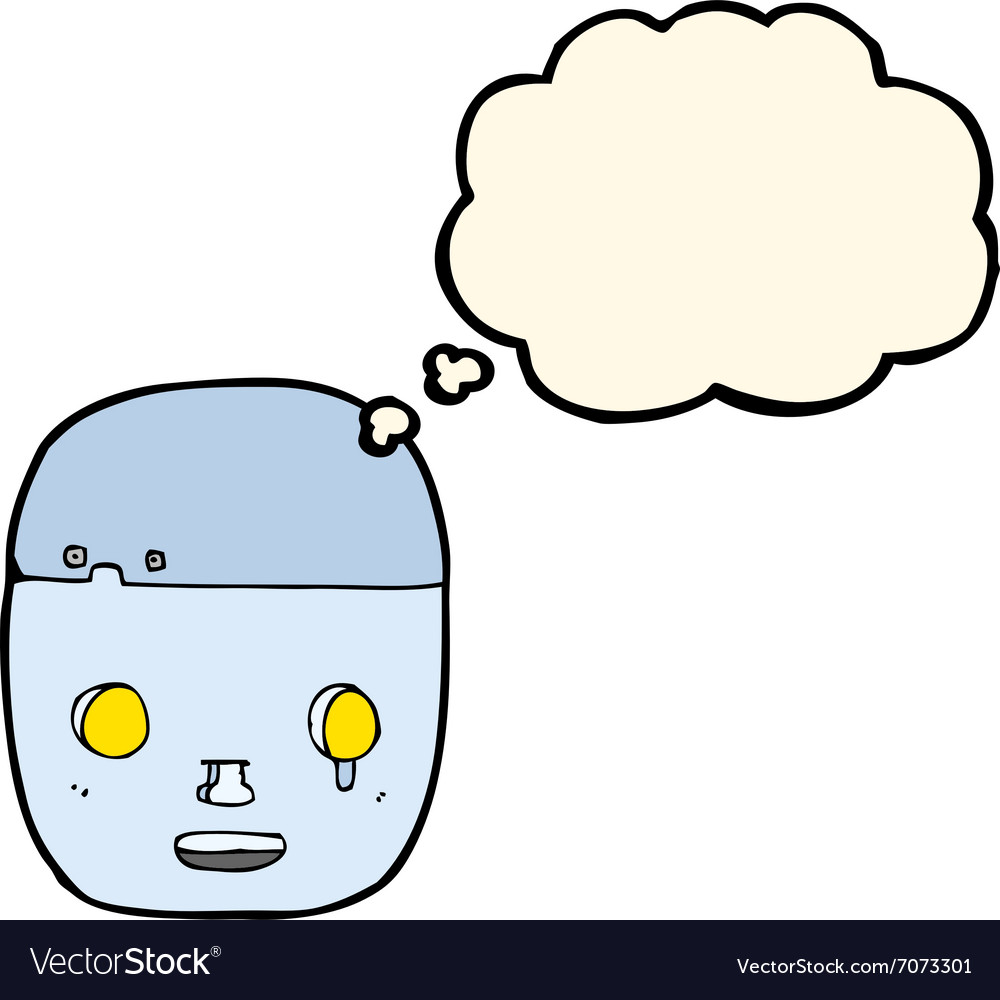 Cartoon robot head with thought bubble