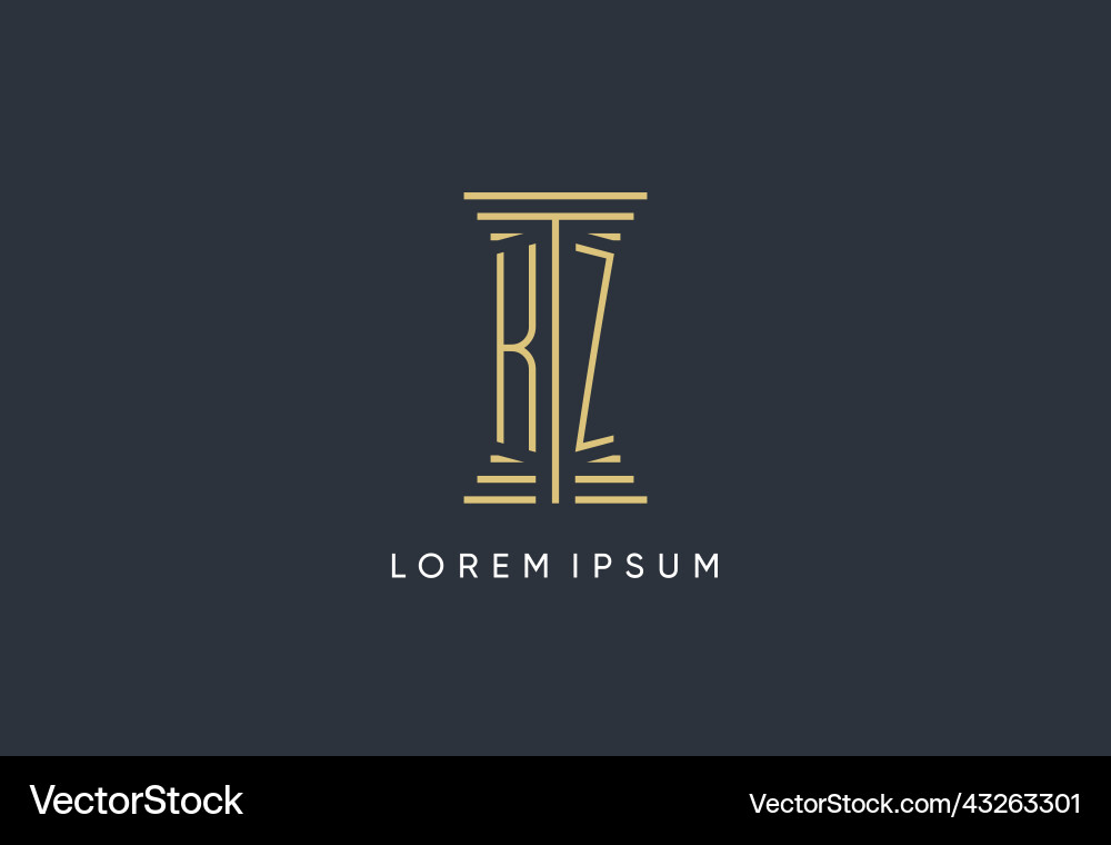 Kz initial monogram with pillar shape logo design Vector Image