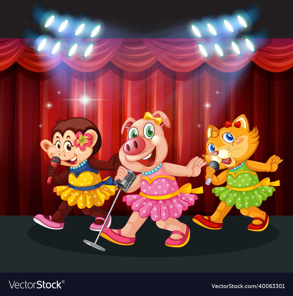 Little cute animals singing on stage Royalty Free Vector Little cute animals singing on stage Royalty Free Vector