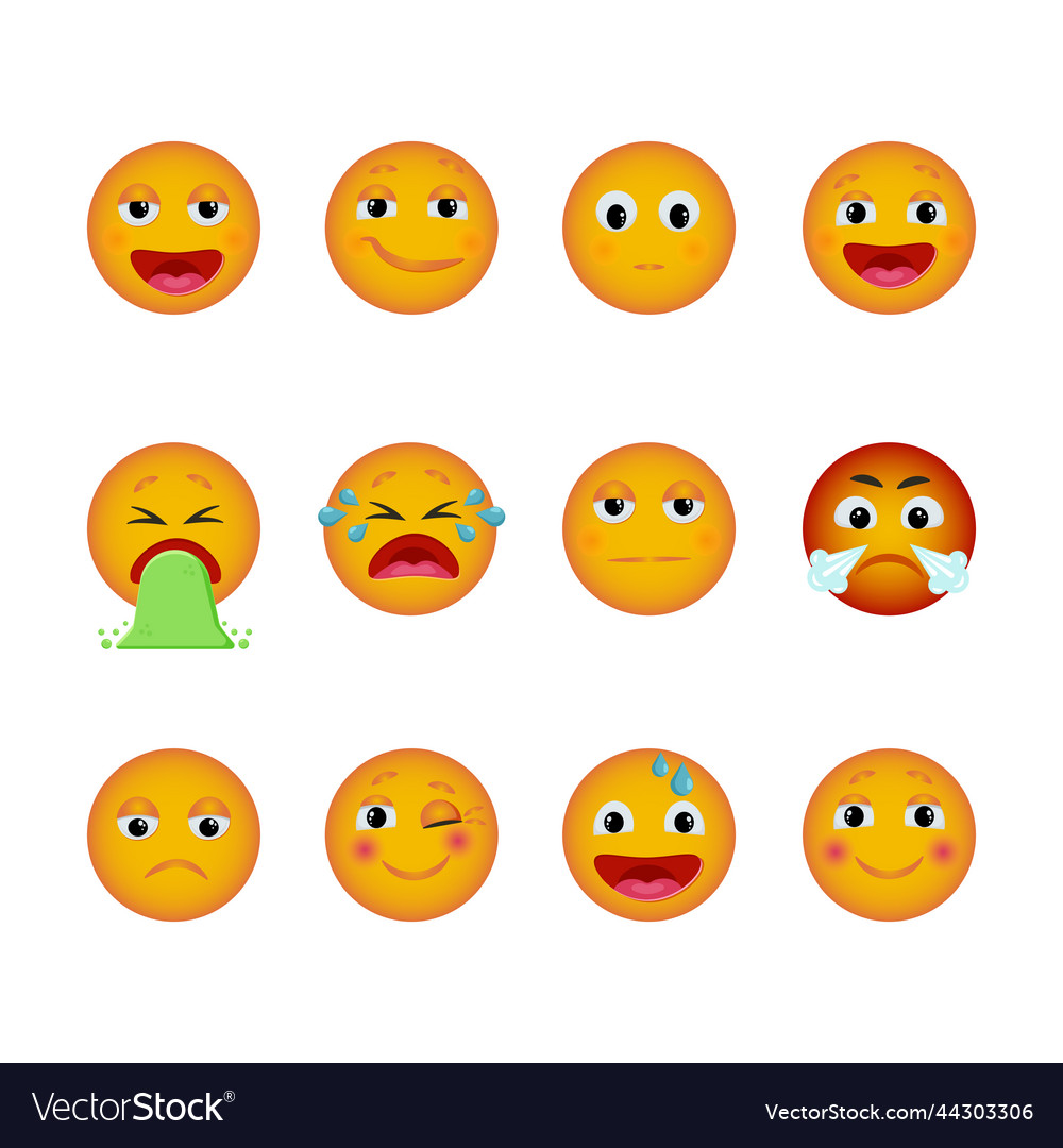A set of emoji emoticons with various emotions Vector Image
