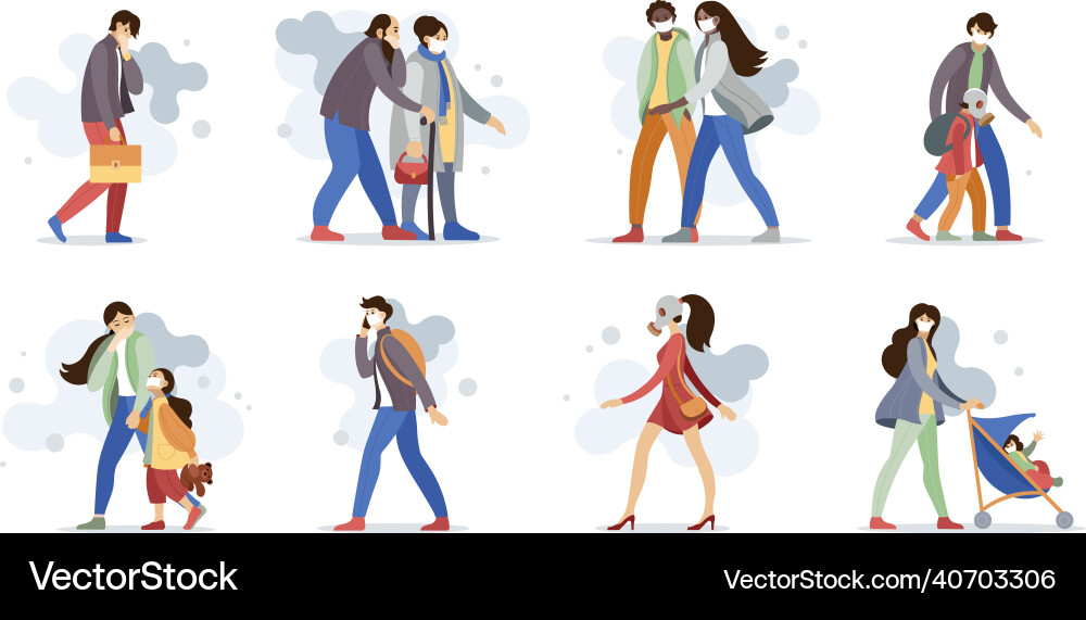 Group people character choking on dust wearing Vector Image
