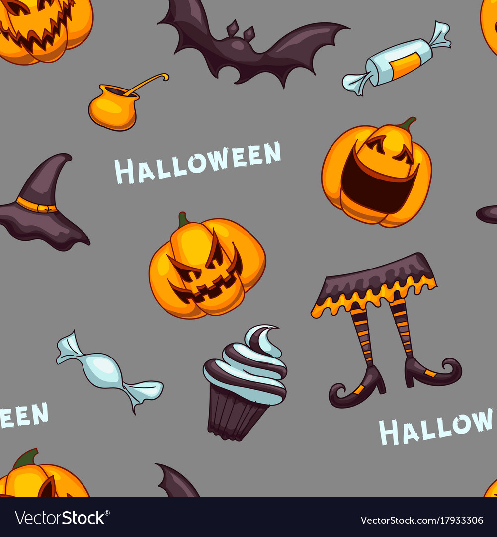 Halloween seamless pattern funny pumpkins