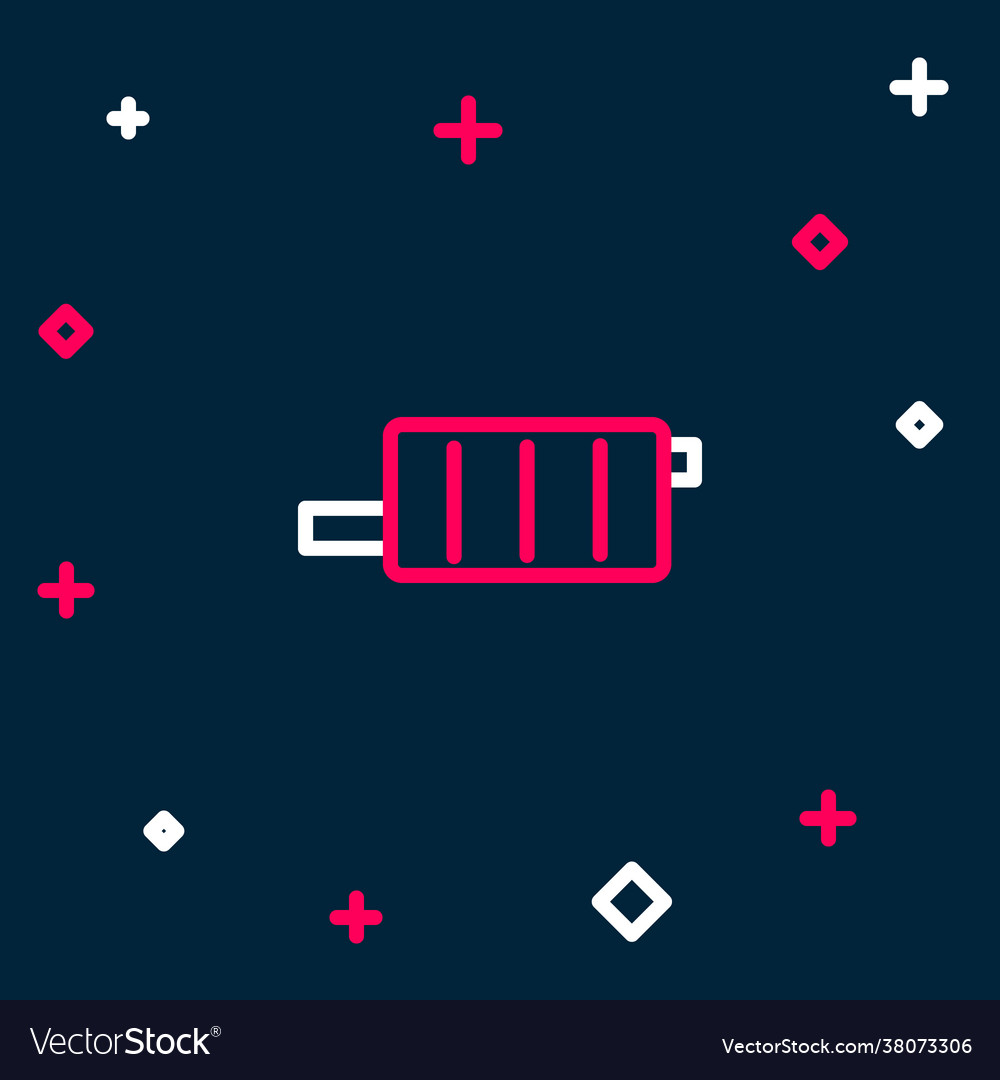 Linie Auto Schalldämpfer Ikone isoliert auf blauem Hintergrund