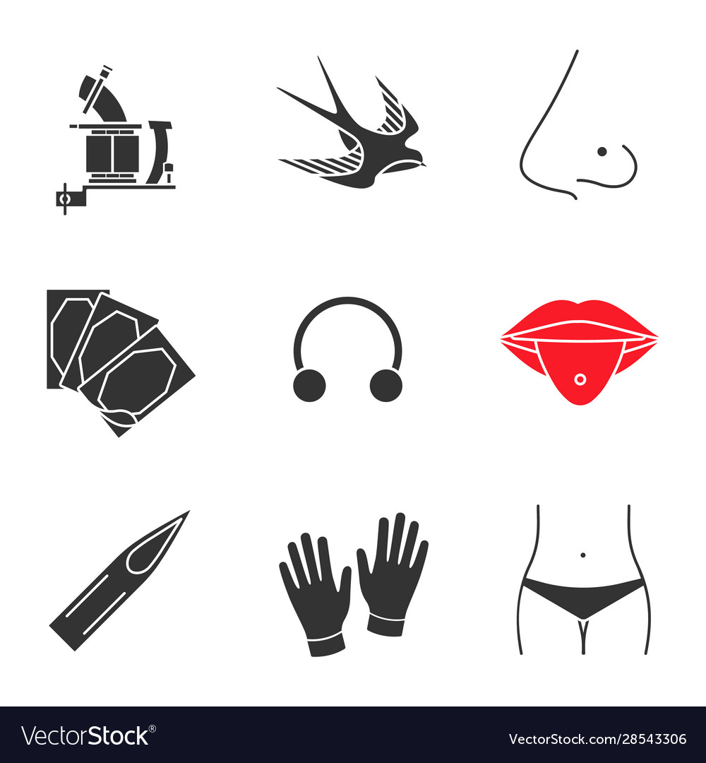 Tattoo studio glyph icons set