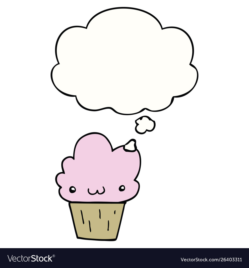 Cartoon cupcake with face and thought bubble Vector Image