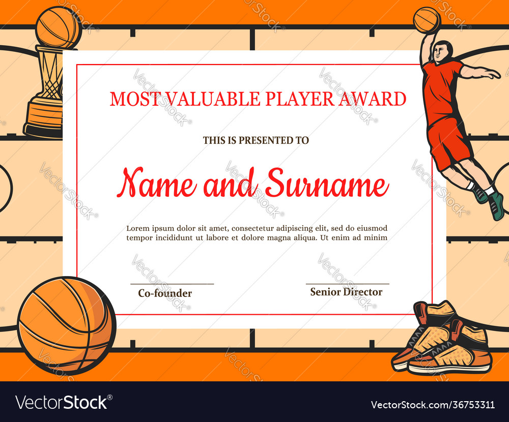 certificate-for-basketball-most-valuable-player-vector-image