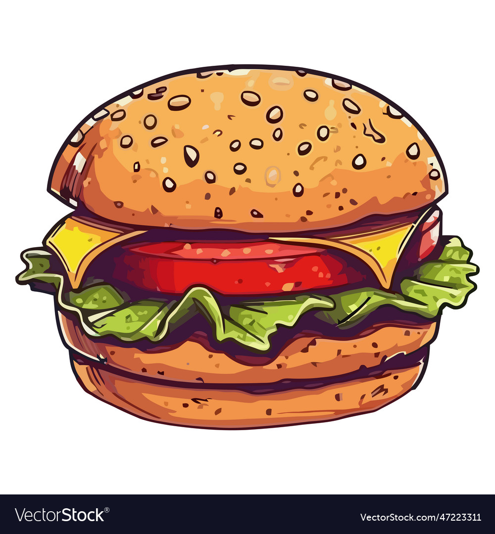 Grilled cheeseburger meal with onion and sesame Vector Image