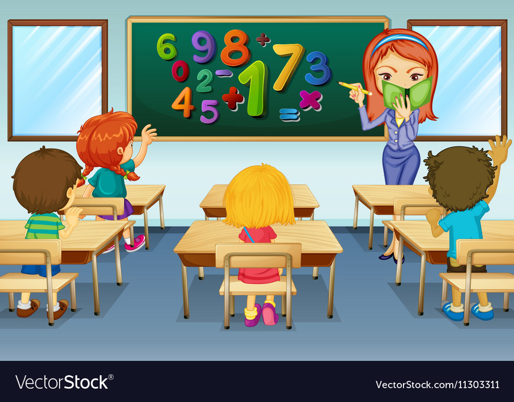 Math Teacher Teaching In Classroom Royalty Free Vector Image