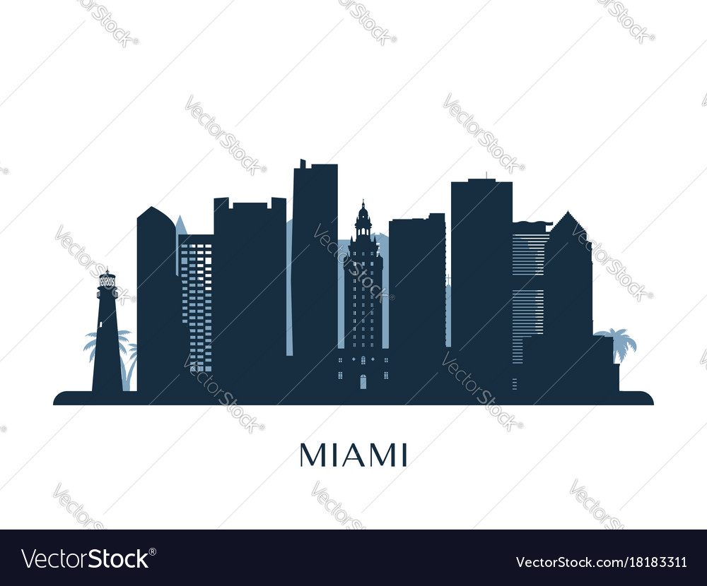 Miami skyline monochrome silhouette