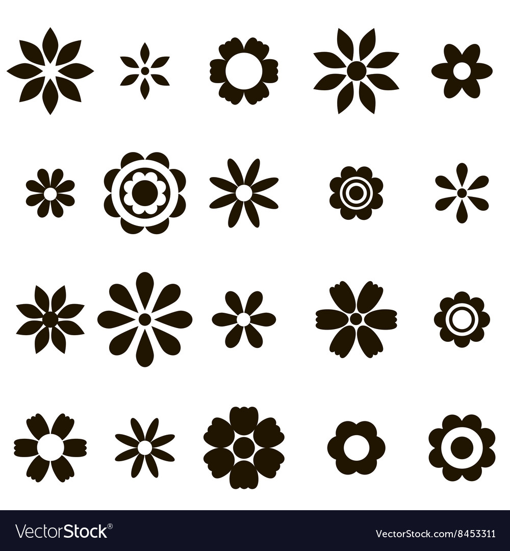 Set black flat flower icons Royalty Free Vector Image