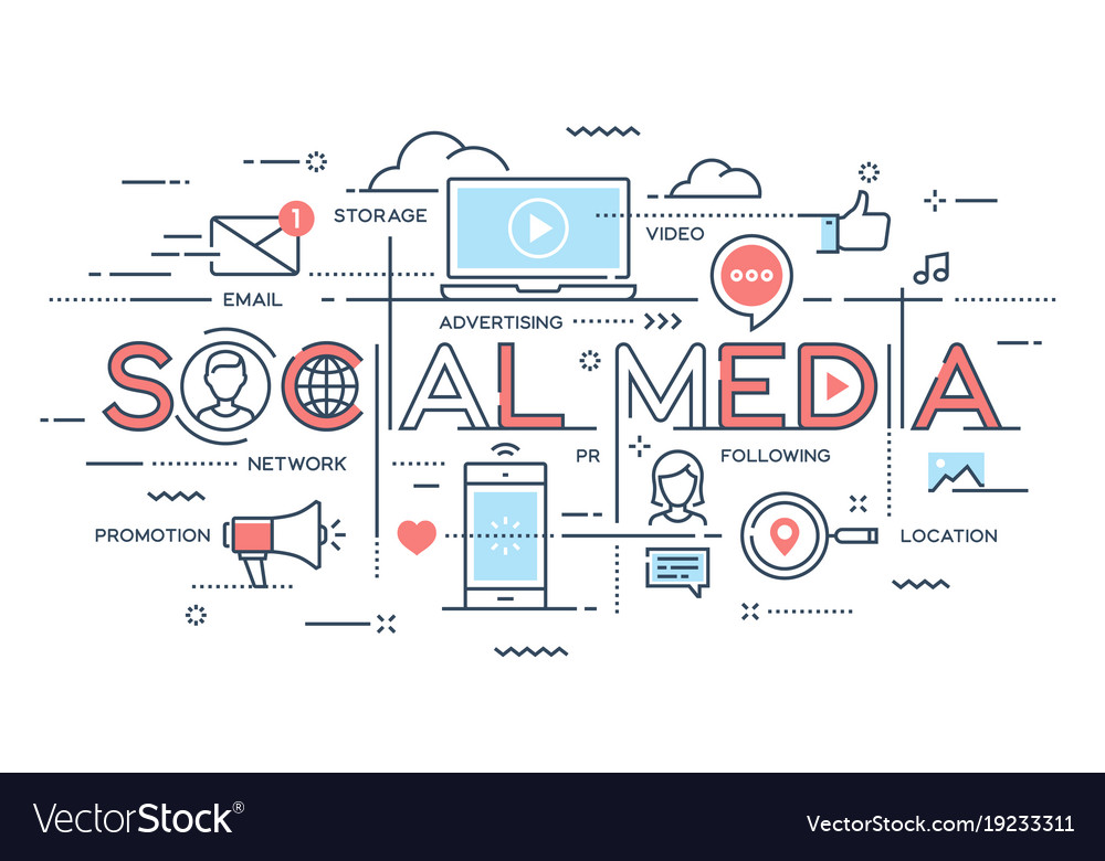 Social media network video marketing thin line Vector Image