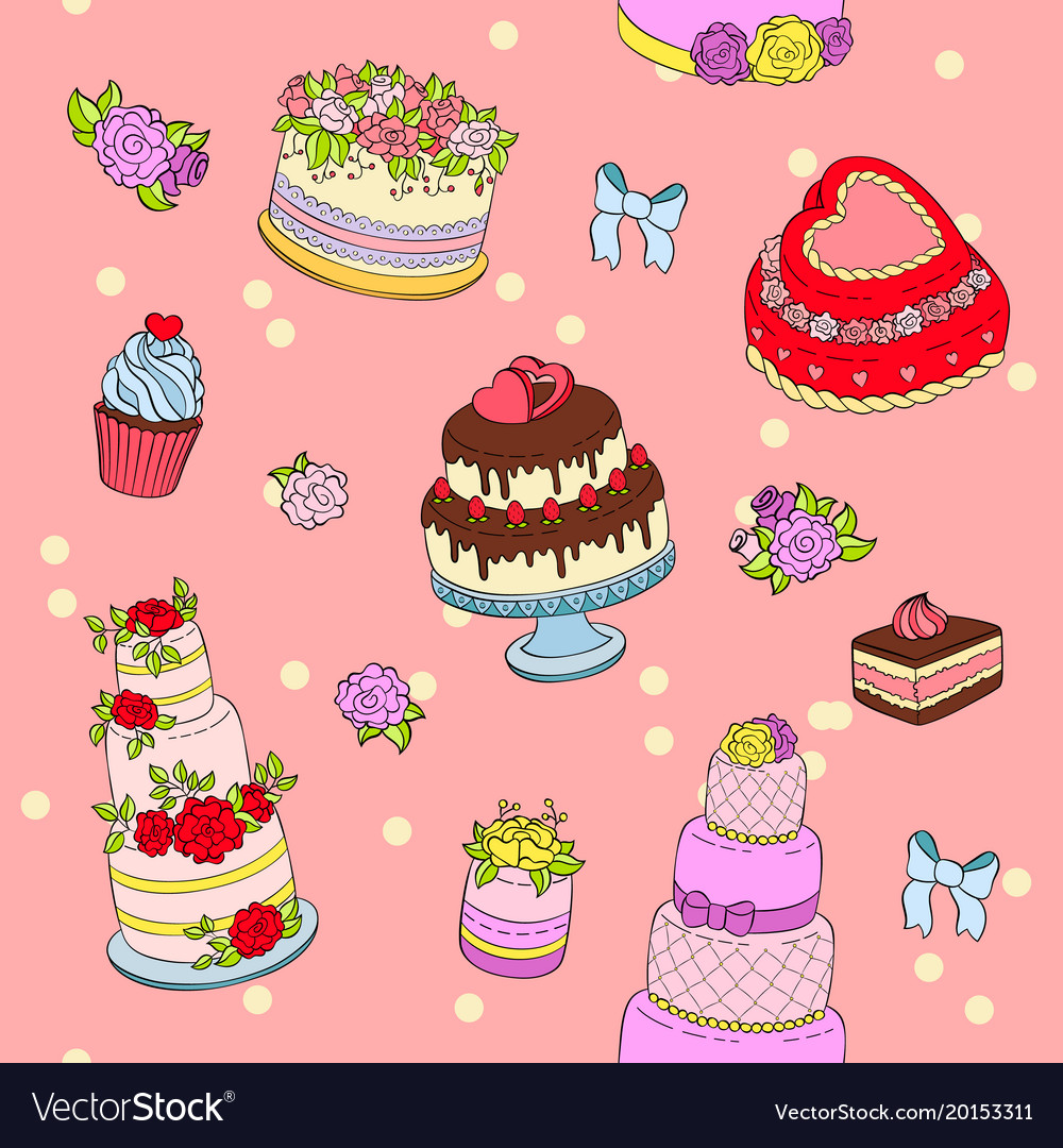 Wedding cake set wed Royalty Free Vector Image