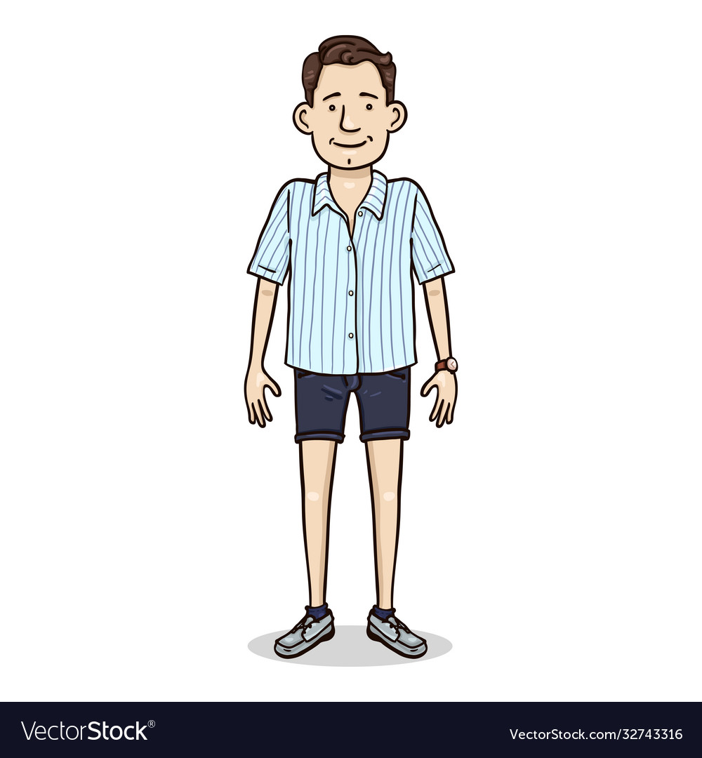 Cartoon young man in striped short sleeve Vector Image