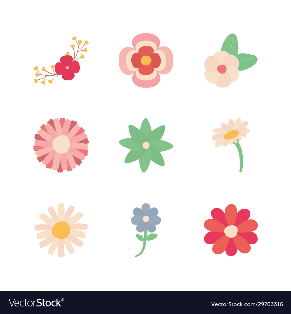 Isolierte Blumen flache Stil Icon-Set Design