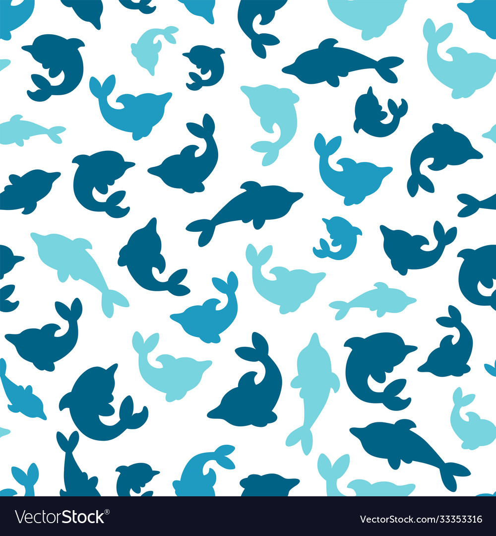 Seamless pattern with dolphins in white background