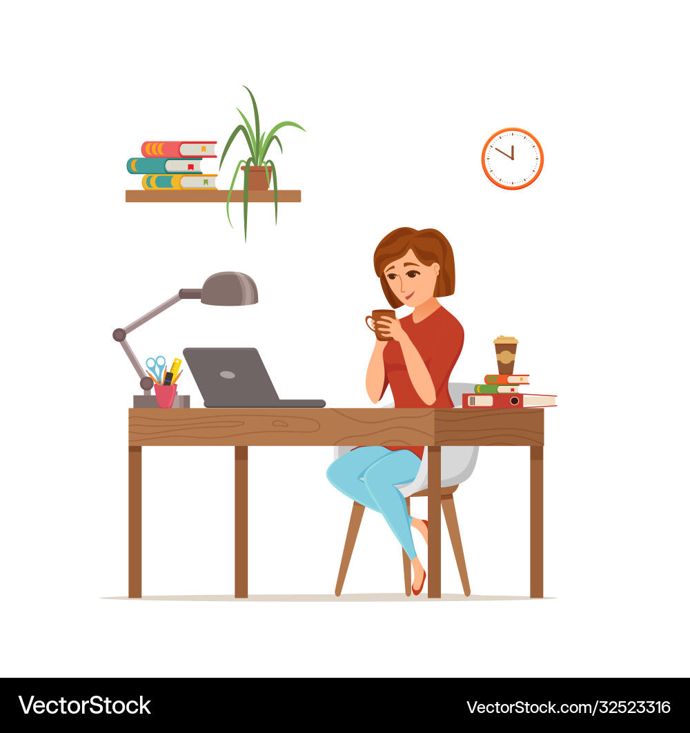 Woman working on computer colorful concept Vector Image