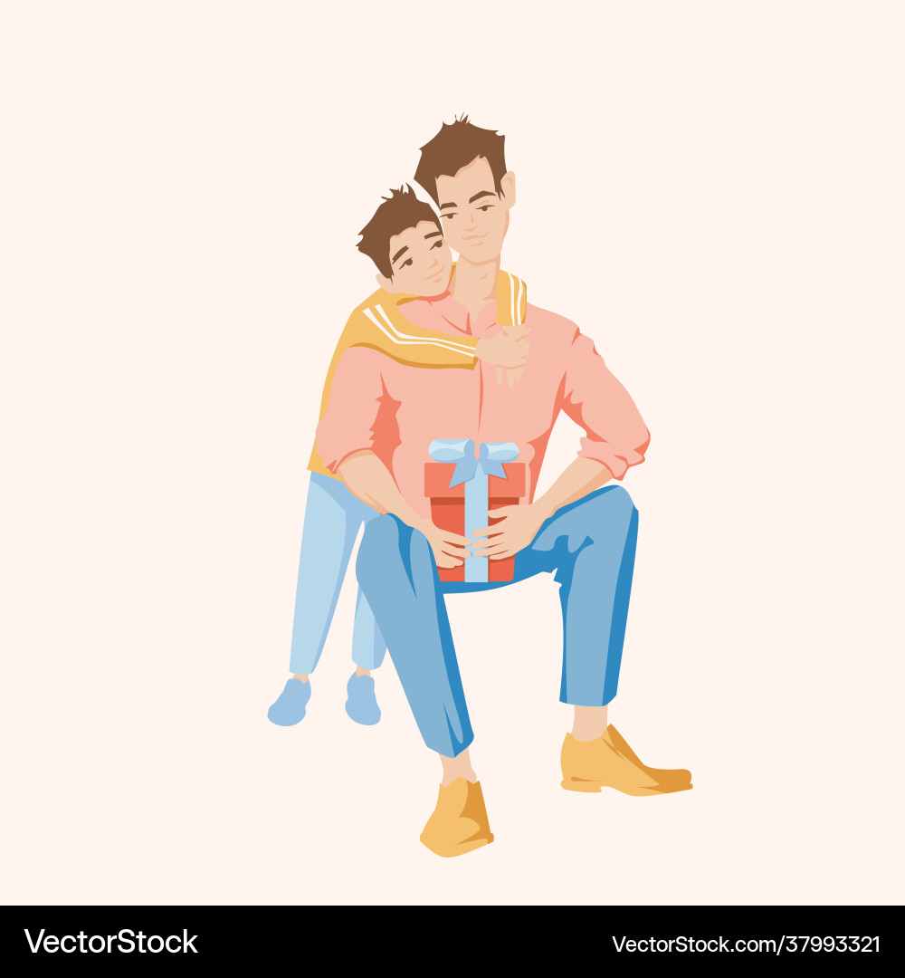 Father gets present from his son bonding parent Vector Image
