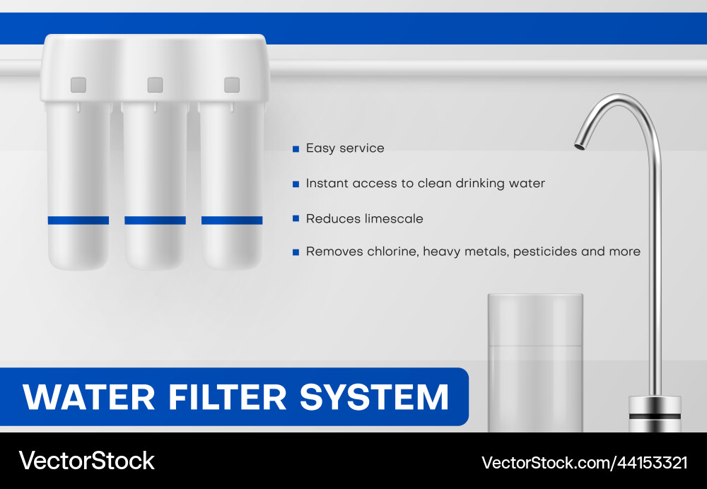 Kitchen sink water filtration system with faucet Vector Image
