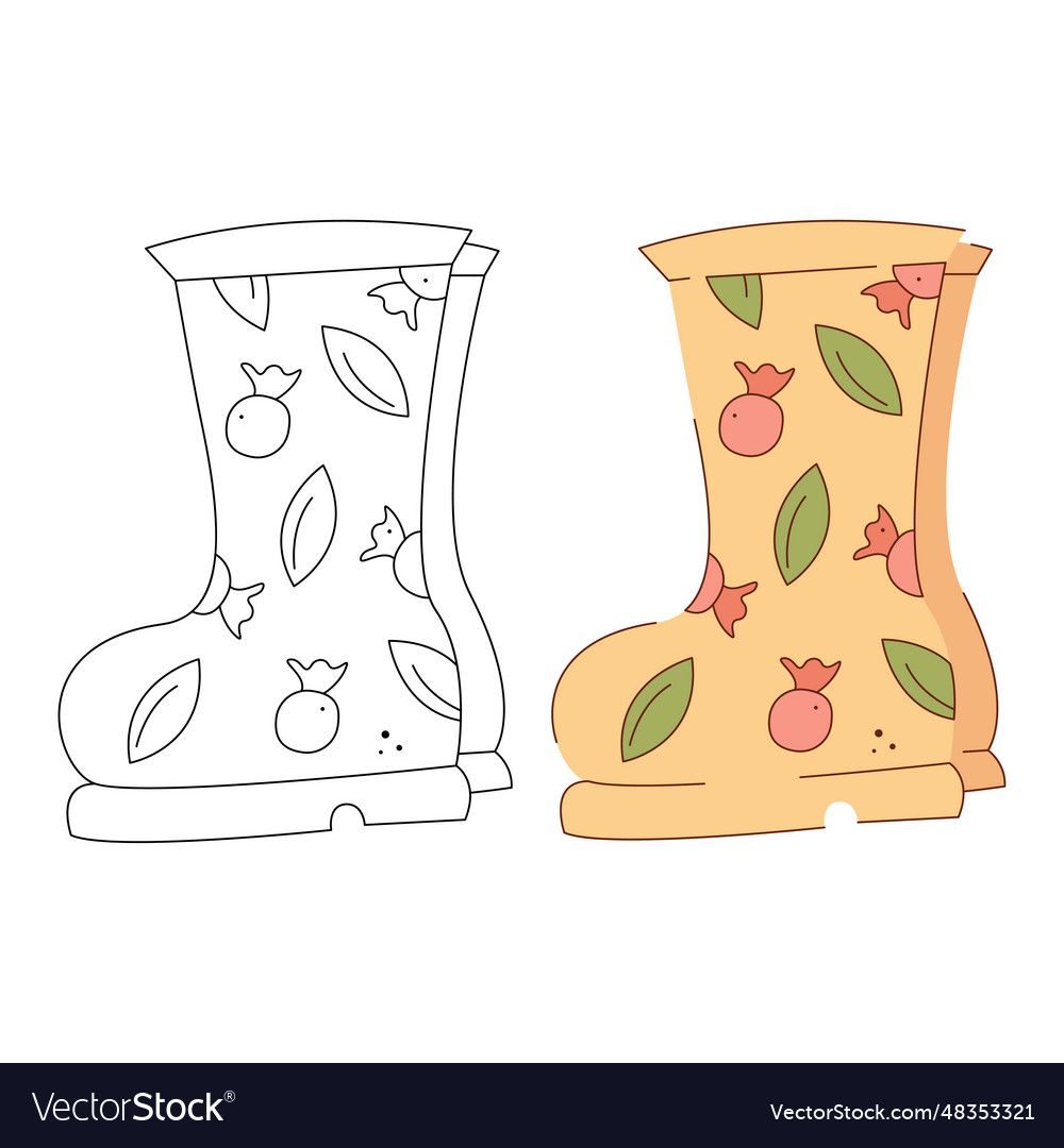 Rubber boots with berries and leaves pattern