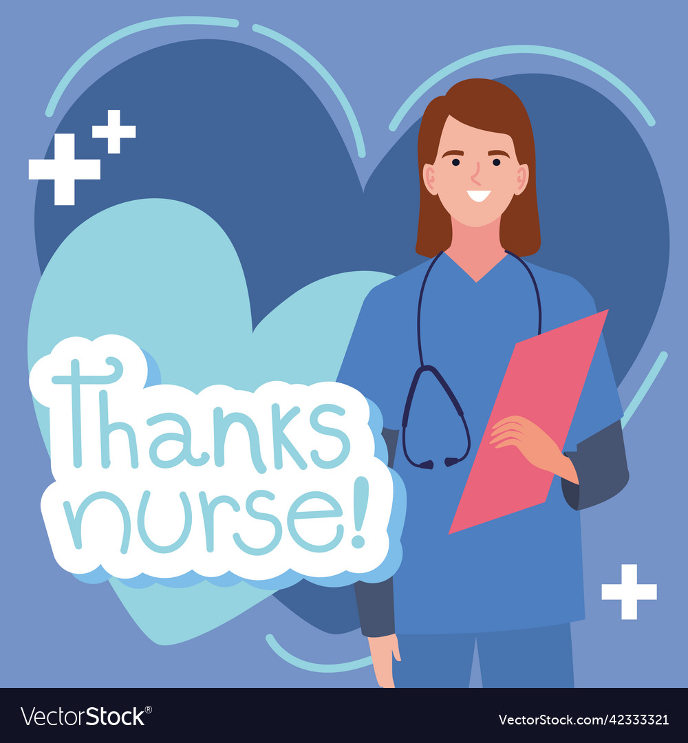 Thanks nurse lettering with heart Royalty Free Vector Image