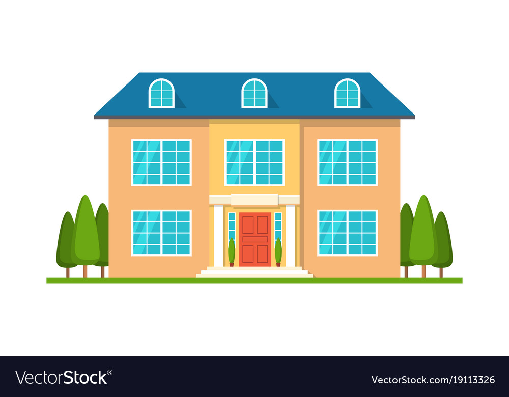 Modern cottage house front view isolated