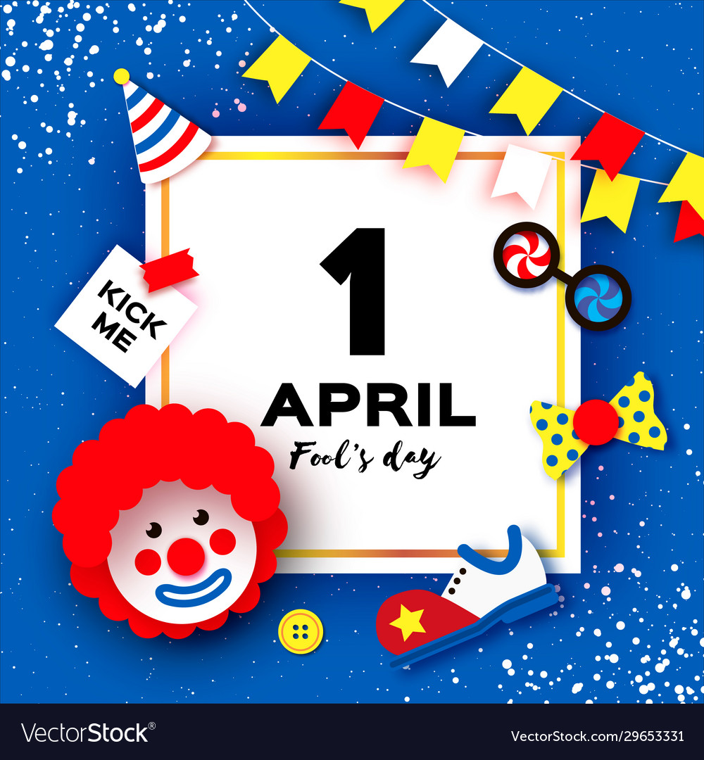 1 april fools day funny clown red wig kick me Vector Image