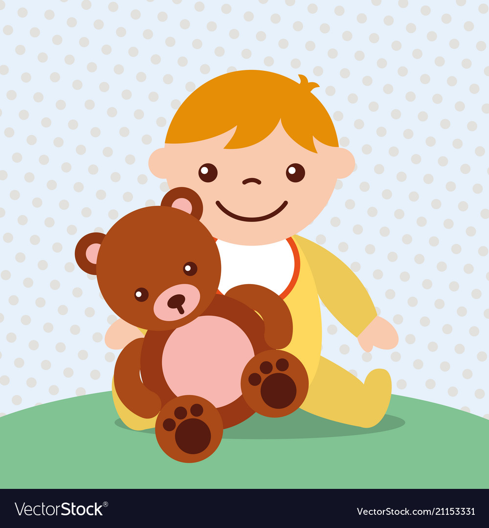 Cute toddler boy with bear teddy toy