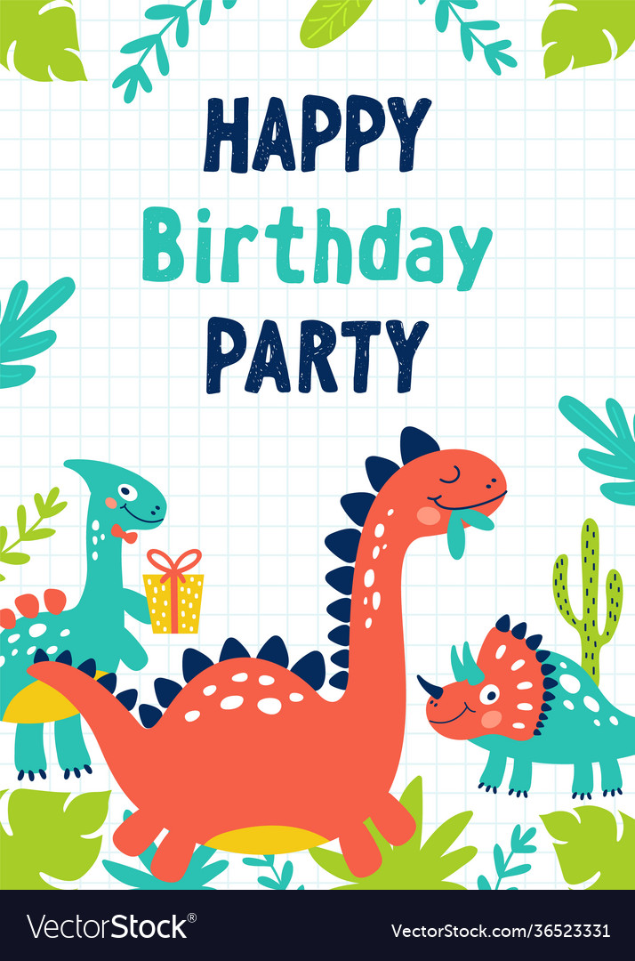 Dinosaur birthday party invitation Royalty Free Vector Image